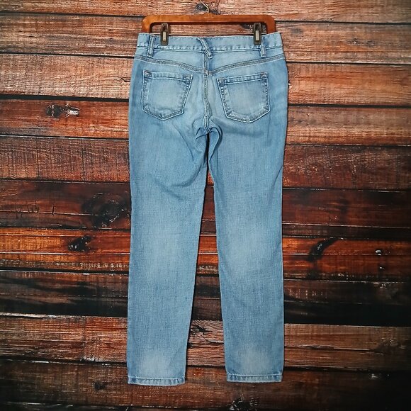 Ann Taylor LOFT Jeans 2 Petite Lean Boyfriend Low Rise Blue Denim Distressed - Picture 3 of 9